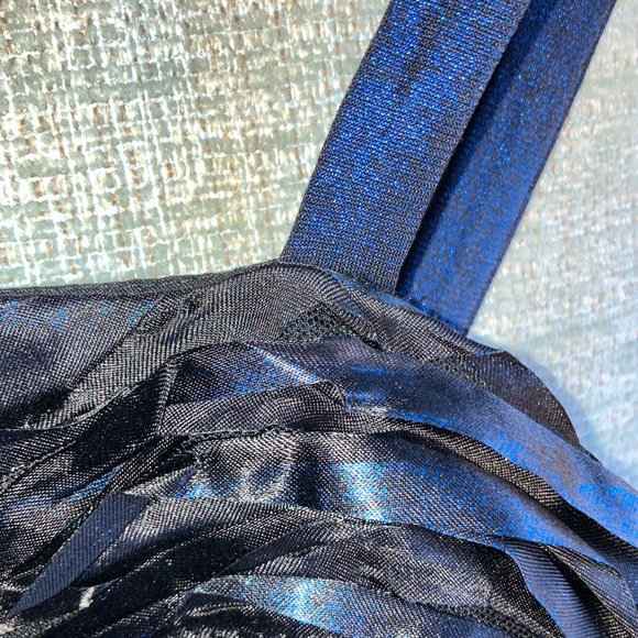 Unique Metallic shimmer Black and cobalt blue mini party dress - Picture 8 of 9